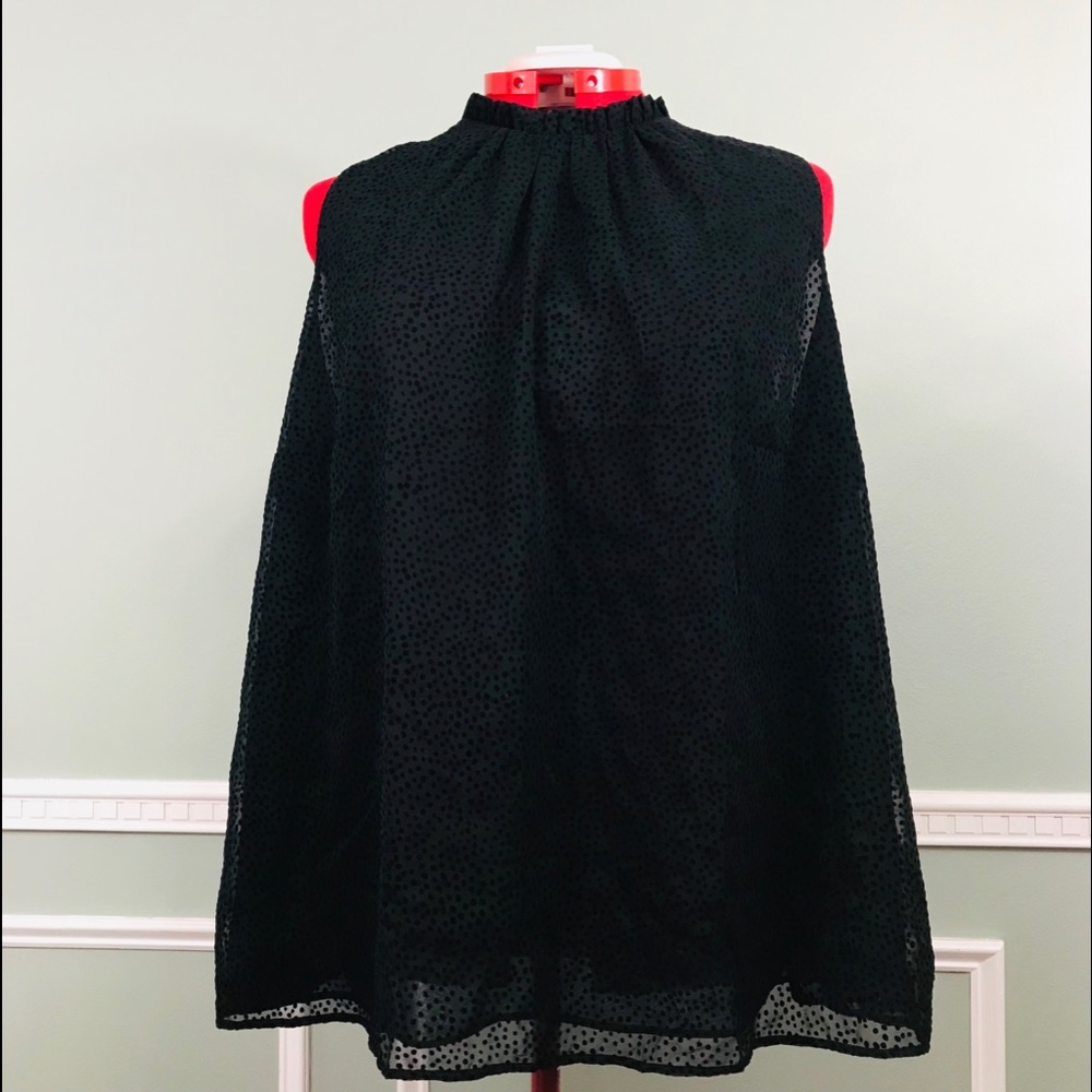 NWT Loft sleeveless black blouse ribbon tie neck